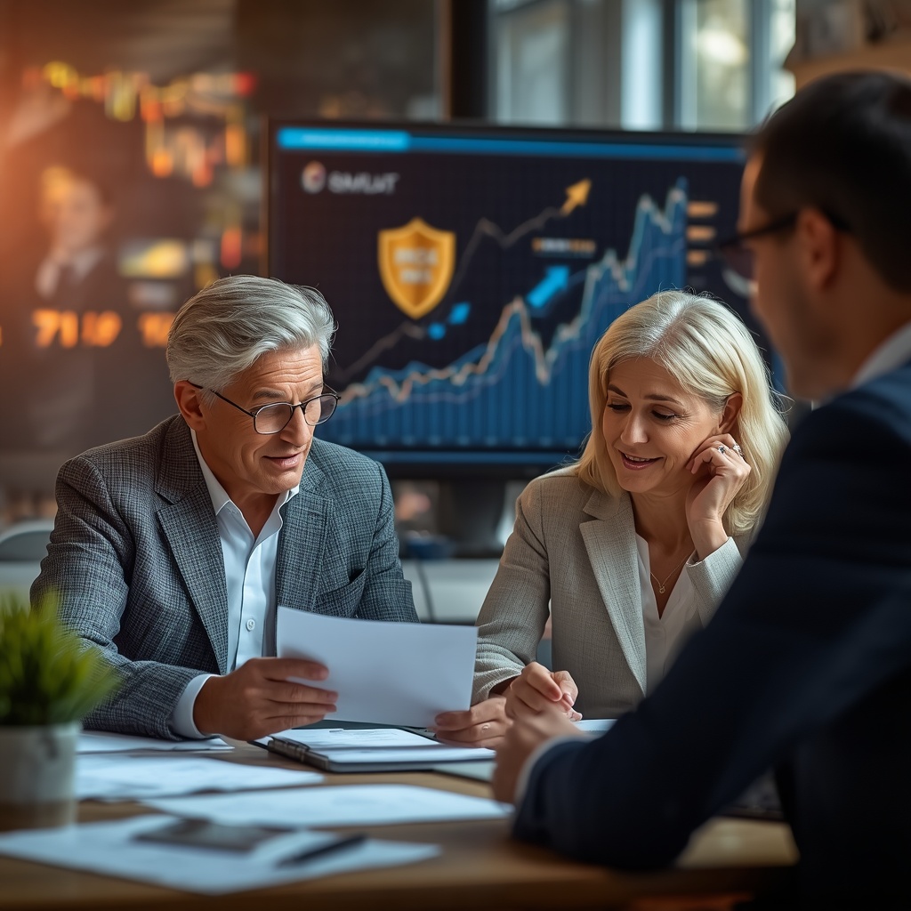 Financial advisor reviewing indexed annuity and Roth conversion retirement strategies with a couple during a retirement planning consultation.